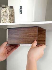 1pc Multifunctional Black Walnut Wood Grain Luxurious Bathroom/Toilet Tissue Box, Wooden Desktop/Wall-Mounted Napkin Holder For Living Room, Bedroom, Kitchen, DIY Assembly