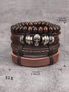 1 Set Of 4pcs Red Fashion Leather Bracelets, Unisex Adjustable Braided Leather Multi-Layers Bracelet, Retro Cuff Suitable For Daily Wear - Bracelet - View 10