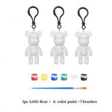 Juego de 1/3 piezas Oso de fluido Graffiti DIY, llavero de oso de fluido de dibujos animados, materiales de artesanía DIY, juguetes en blanco de graffiti pintados a mano, adecuado como obsequio de fiesta, recompensa en el aula, accesorio colgante (color de accesorio aleatorio), Regreso a la escuela, Útiles escolares