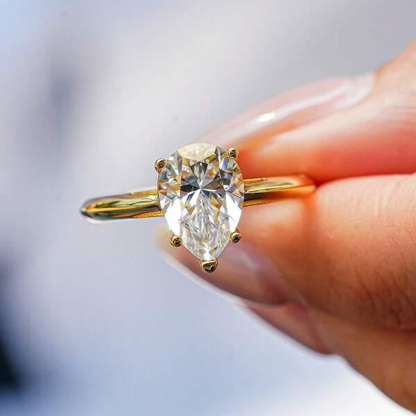 Bague de fiançailles en or massif avec Moissanite éternité pour femme, Moissanite ronde couleur D VVS1 , cadeau de bague de mariage, fiançailles et promesse