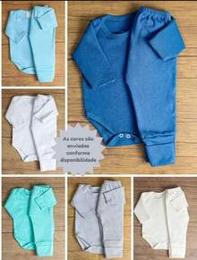4 Piece Kit Long Sleeve Bodysuit And Foot-Turning Pants 100% Cotton Baby Boy And Girl Layette Newborn Up To 12 Months Motherhood Jumpsuit 2 Sets - Màu xanh nhạt - Xem 2