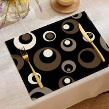 1pc/4pcs/6pcs Daily Decorative Placemat, Black And White Geometric Linen Placemats, Dirt-Resistant Mats, Suitable For Home, Dining Room And Restaurant, Tabletop Decor, Home Goods