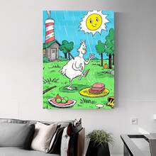 Charming Art Of Green Eggs And Ham On A Rain-Kissed Lawn Under A Warm Sun For Vibrant Wall Decoration - colorful - View 1