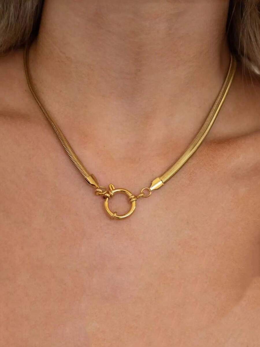 1 件女士不锈钢 18K 镀金蛇骨链项链 - 金黃色 - 查看 1