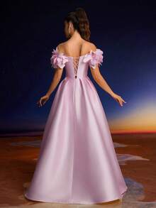 Anymoon 优雅 3D 手工花卉正式晚礼服，适合正式舞会、派对和活动、派对礼服、长袍、婚礼宾客 - 粉色 - 查看 2