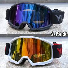 2 paquetes de gafas de motocicleta color rosa y negro para uso todoterreno y motocross, con lentes de espejo de color para mujeres, a prueba de viento para esquí y nieve - Multicolor - Ver 5