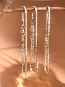 3pcs Copper Chain Starry Sky Reflective Minimalist Anklet Set - Silver - View 3