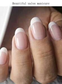 20 ongles Autocollants de gel french blanc semi-curé, film adhésif pour ongles couvrant complètement, autocollants de gel UV longue durée, convenant aux femmes et aux filles pour la décoration quotidienne des ongles