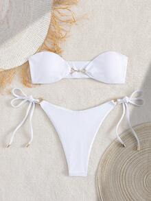 Nuovo costume da bagno sexy alla moda, bikini a due pezzi con bandeau a tinta unita e spalline incrociate per le donne