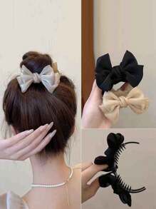1pc Chic Leopard Print Bow Hair Claw, Large Chic Leopard Print Bow Hair Clip, Elegant Polyester & Spandex Bowknot Hair Clip, - Elegant Retro Double-Layer Big Bow Hair Clip Elegant Bow Ball Head Clip High Ponytail Fixed Clip, Vintage-Inspired Fabric Hair Claw For Ponytails & Updos, Y2K Inspired PVC Knot For Women, Perfect Gift Claw Clips Hair Claws Hair Barrettes