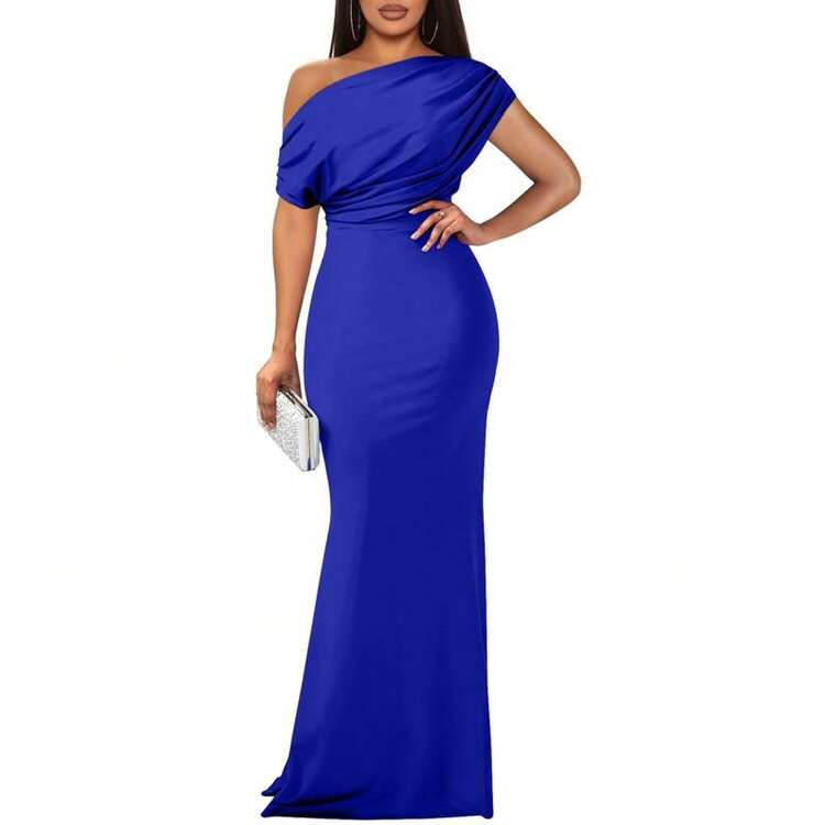 oys bodycon dress OYS Women's Elegant Off Shoulder High Split Bodycon Evening Wedding Maxi  Dress