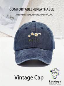 1PC Unisex Daisy Baseball Cap,Curved-Brim Baseball Cap (Dad Hat), With A Vintage Washed Finish And Adjustable Cap Circumference. It Serves As A Sun Hat, Providing Shade. It's Suitable For Outdoor Sports In All Seasons, Can Be Used As A Beach Sun Hat, And Is Great For Daily Wear And Matching. It Also Makes For A Great Gift For Vacations And Trips.