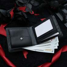 复古骷髅设计男士钱包 - 柔软仿皮卡包和钱包，休闲风格，带压花骷髅图案，是送给他的完美礼物，小钱包零钱包男士钱包 Waller 男士零钱包 周年纪念礼物 男士礼物 男士生日礼物 趣味礼物 小礼物 礼物创意 - 彩色 - 查看 3