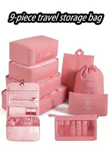 Juego de 9 en 1 Organizador de almacenamiento de viaje, cubos de embalaje plegables para el equipaje que incluyen bolsa de aseo, bolsa de maquillaje, bolsa de ropa interior, bolsa de zapatos, organizador de lencería y calcetines, bolsas de almacenamiento plegables para la ropa, adecuado para maletas