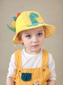 1顶幼儿男童可爱恐龙印花渔夫帽，防晒，适合春夏佩戴