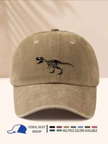 1 Pc Retro Line Dinosaur Print Washed Summer Sun Hat, Vintage Hipster Snapback Cap, Adjustable Brim Sun Protection Hat For Men And Women - Washed Cap - View 16