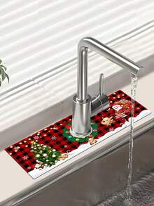 1 件 14*38 厘米圣诞厨房硅藻土垫，带圣诞树圣诞老人雪人姜饼人图案，水龙头吸水垫，浴室水龙头防溅垫，防潮防滑水龙头垫，厨房台面配件，2024 年家居圣诞装饰品