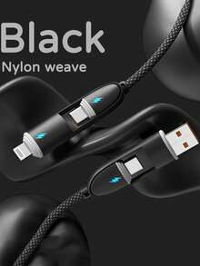 Durcord 1M/3.28FT/39.37 英寸 4 合 1 60W/100W（最大）/27W 尼龙编织闪电数据线和 3 合 2 60W+27W 快速充电线，兼容 17/16/15/14/13/12/Pro Max 所有 系列、Galaxy S25、Vivo，兼容三星、兼容小米、通用高效充电适配器、充电数据同步线 - 彩色 - 查看 15