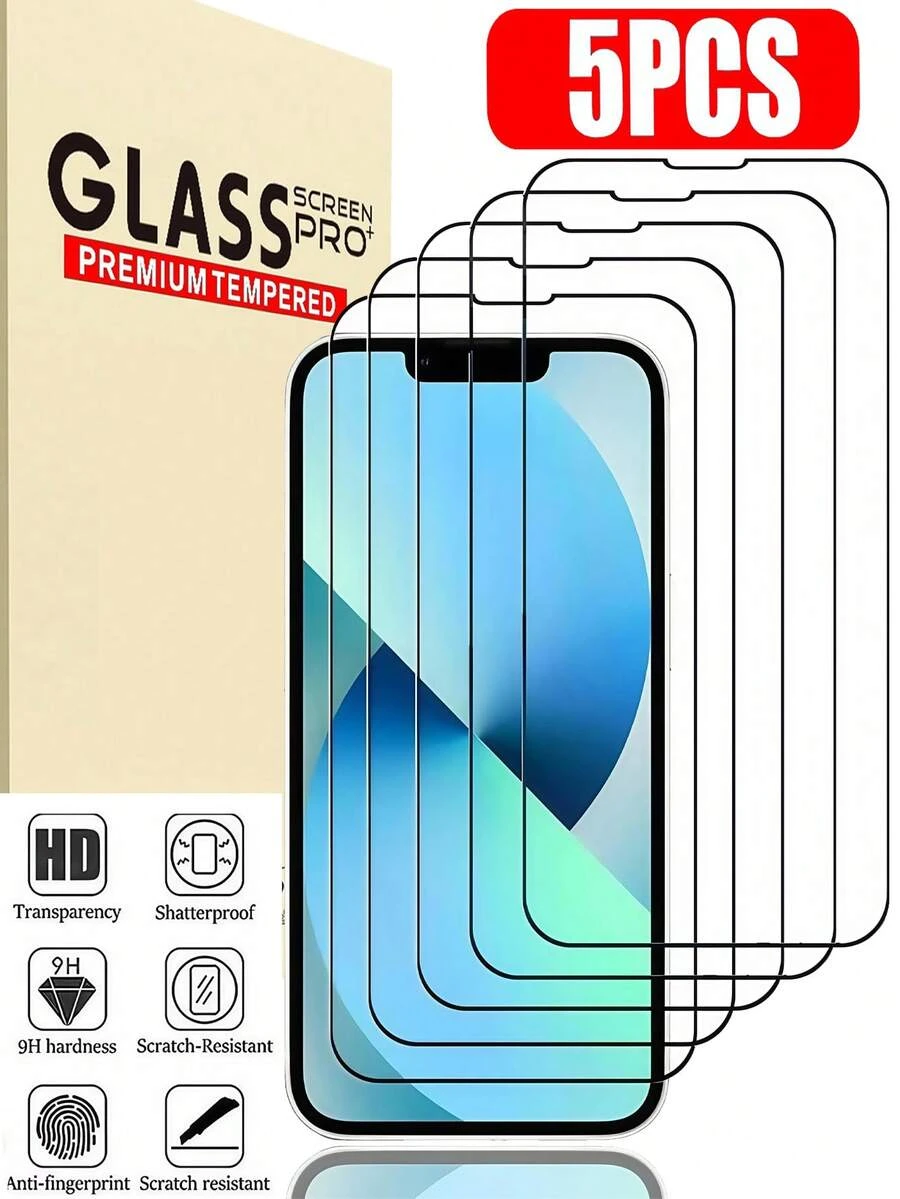 5 Piezas de Protector de Pantalla de Vidrio Templado con Dureza 9H Compatible con iPhone 16/15/14/13/12/11 Pro Max, Compatible con Samsung Galaxy S25 Ultra A56 A26 A36 A55 A16 A06, Compatible con Xiaomi Poco Redmi 14C 13C Note 13 14 4G 5G, Kit de Instalación Anti-Burbujas, Anti-Arañazos y Irrompible, Película HD Transparente, Regalo Ideal para Cumpleaños, Familia, Amigos, Accesorios para Teléfono