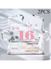 Tấm bảng sinh nhật bằng acrylic, món quà hoàn hảo cho các cô gái 16 và 18 tuổi, vật trang trí quà tặng ngọt ngào, quà kỷ niệm, trang trí phòng ngủ, vật trang trí bàn làm việc, trang trí giỏ quà sinh nhật và quà tặng ngày lễ/Giáng sinh. - trong suốt - Xem 15