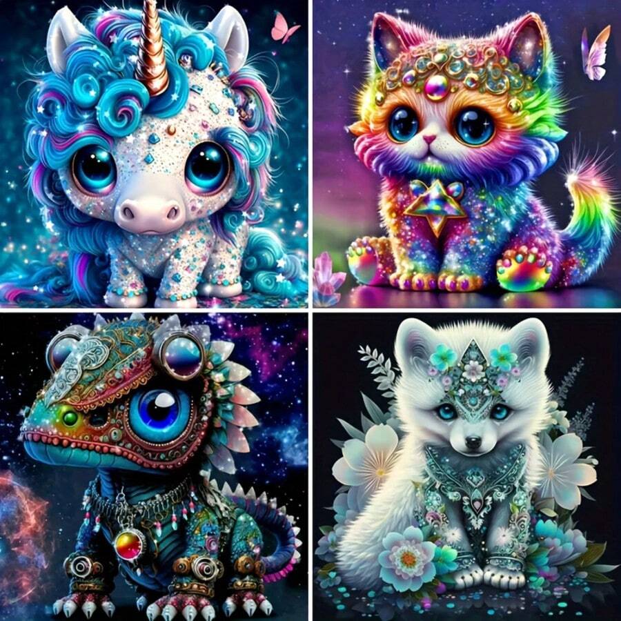 Diamond Painting Cute Animal Patterns, Round Diamond Painting Suitable For Beginners, Home Wall Decoration - Multicolor - View 1