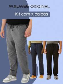 Kit 3 Unisex Flannel Sweatpants In Cotton Winter Casual Malwee - 彩色 - 查看 1