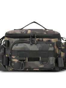 1 pieza Bolsa de pesca impermeable con múltiples compartimentos con patrones camuflaje y geométricos - Opciones de unicolor, cierre con cremallera, correa para el hombro. Ideal para almacenamiento de equipo de senderismo, camping y pesca al aire libre.