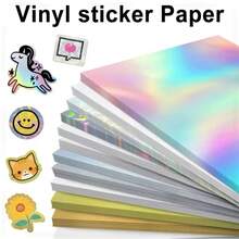 10/50 hojas de papel de vinilo imprimible A4 resistente al agua transparente para impresora de inyección de tinta, adhesivo DIY para hacer etiquetas y pegatinas autoadhesivas - Multicolor - Ver 10