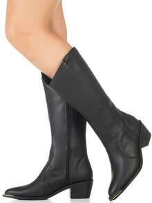 GiGiL Women's Western Texan Boot Metal Detail High Shaft Pointed Toe Comfortable Elegant Country - màu đen - Xem 1