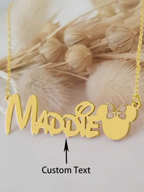 قلادة شخصية مزينة بفأر كرتوني بفيونكة وحرف الاسم من الفولاذ المقاوم للصدأ بلون الذهب - هدية مثالية للنساء وصالحة للجميع ، مجوهرات فأر جميلة ، موضة فأر جميلة