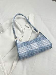 Minimalist Elegant Solid Color Stone Texture Shoulder Bag - Blue - View 7