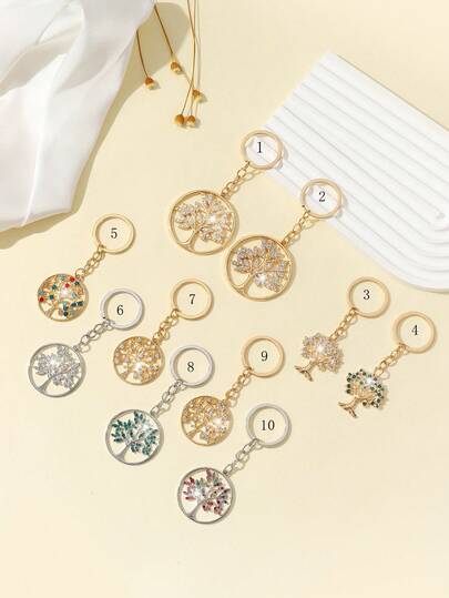 1 pezzo Ciondolo portachiavi alla moda di stile europeo a forma di albero della vita cavo, con decorazione di strass, elegante accessorio portachiavi da donna, adatto per decorazione quotidiana e regalo per le vacanze