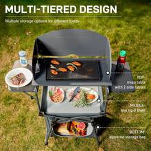 Camping Kitchen Unit With Storage, Folding Outdoor Kitchen Table With Windscreen, Foldable BBQ Table For Camping Storage Picnic Dining Party, Includes Carry Bag - Dark Grey - View 4