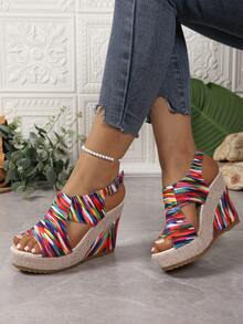 Dép xăng đan đi biển hở mũi họa tiết cầu vồng đế dày phong cách Bohemian dành cho nữ Châu Âu, Dép quai ngang đa năng ngoài trời mùa xuân/hè 2025, Dép đi biển màu sắc gợi cảm kiểu dáng sàn diễn, Giày cao gót hở mũi in họa tiết thoải mái cho người nhỏ nhắn, Giày dự tiệc lễ hội - Nhiều màu - Xem 4