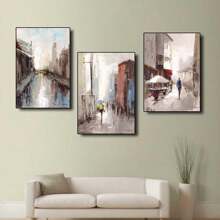 3pcs Modern Urban Abstract Oil Painting Wall Arts Canvas Posters, High-Definition Printing Optional Frame, Office, Classroom, Living Room Home Decoration Hanging Painting ,Wall Art With Frame