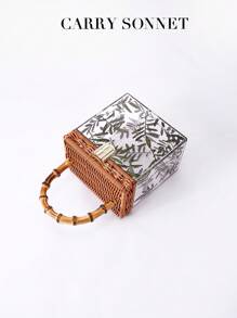 Bolso de mano de acrílico con asa de bambú y cierre de metal. En un estilo clásico retro, ideal para vacaciones, ir y venir y uso diario. Un romántico bolso cruzado cuadrado tipo caja, diseñado para mujeres. Excelente como regalo para maestros, esencial para vacaciones y viajes.