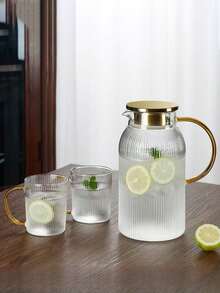 1pc Large Capacity Heat-Resistant Hammered Glass Cold Water Pitcher, Borosilicate Glass Vertical Stripe Cold Water Jug For Home Use - Multicolor - View 4