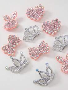 Set de 10 piezas de pasadores para el cabello con diseños de corona de conejo, corazón y lazo para niñas y adolescentes, pasadores para flequillo y laterales, accesorios de moda versátiles, aptos para uso diario, regalo - Multicolor - Ver 2