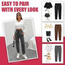 Paquete de 3 pantalones de chándal con bolsillos para mujer - Pantalones deportivos de cintura alta talla grande para yoga, entrenamiento y ocio - Gris Claro - Ver 10