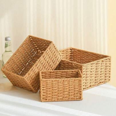 1 件/3 件家居装饰编织储物篮，复古手工收纳篮，适用于杂物、台面、入口通道
