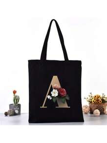 Fashion Casual Shoulder Bags Gold Letter Printing Shopper Canvas Foldable -Friendly Shopping Bag Tote Handbags Large Capacity Travel Grocery BagSchool Bag,Back To School Backpack,Large Capacity,Lightweight,Portable,Laptop Compartment, Suitable For Teen Girls Women College Students, Perfect For Back To School,College,Middle School, High School,Work , Business, Commute
