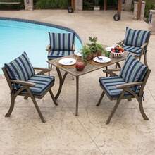 Outdoor Dining Chair Cushion, 21x21, Water Repellent, Fade Resistant 21x21, Ruby Red Leala - Sapphire Aurora Blue Stripe - View 6