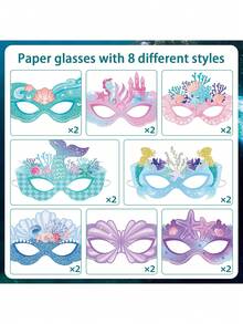 16 Pcs Mermaid Party Decorations Paper Mermaid Themed Paper Eyeglasses Summer Beach Photo Booth Props - Multicolor - View 5