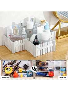 12pcs Adjustable Plastic Table & Drawer Organizers Dividers - Multipurpose Office, Dorm, Home Storage System - Multi-Functional Divider Accessories - Multicolor - View 8