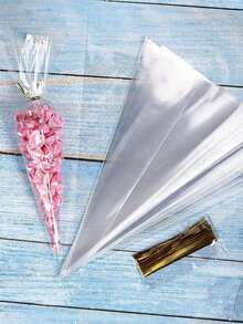 50 个/100 个/包 DIY 婚礼生日派对 Opp 袋，透明三角形糖果食品袋，食品袋食品盒适用于糖果巧克力饼干等。大量 DIY 糖果袋，婚礼回礼，生日派对装饰，非常适合烘焙、糖果、糕点和零食包装婚礼派对礼品袋，返校情人节