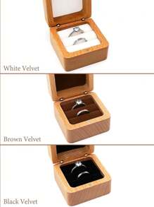1 Pc Personalized Engagement Ring Box, Customized Engraved Wooden Ring Box, Double Slot Square Wedding Ring Box, Ring Bearer Box, Anniversary Gift For Her, Valentine's Day Gift, Mother's Day Gift