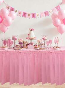 2pcs/Pack Plain Disposable Table Skirt, PE Rectangle Tablecloth And Skirt Decoration For Wedding Birthday Party Supplies,Christmas