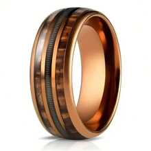 Coffee Color Rose Golden Ring Guitar String Stainless Steel Ring Inlaid Whiskey Barrel Wood Grain Ring For Men Engagement
