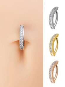 1/2/3pcs Fashionable Sexy Single Row Rhinestone Navel Ring, Women Belly Button Piercing Jewelry
