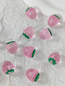 5pcs Cartoon Simulated Miniature Resin Strawberry Ornaments, DIY Keychain Decorations Accessory - Pink - View 5